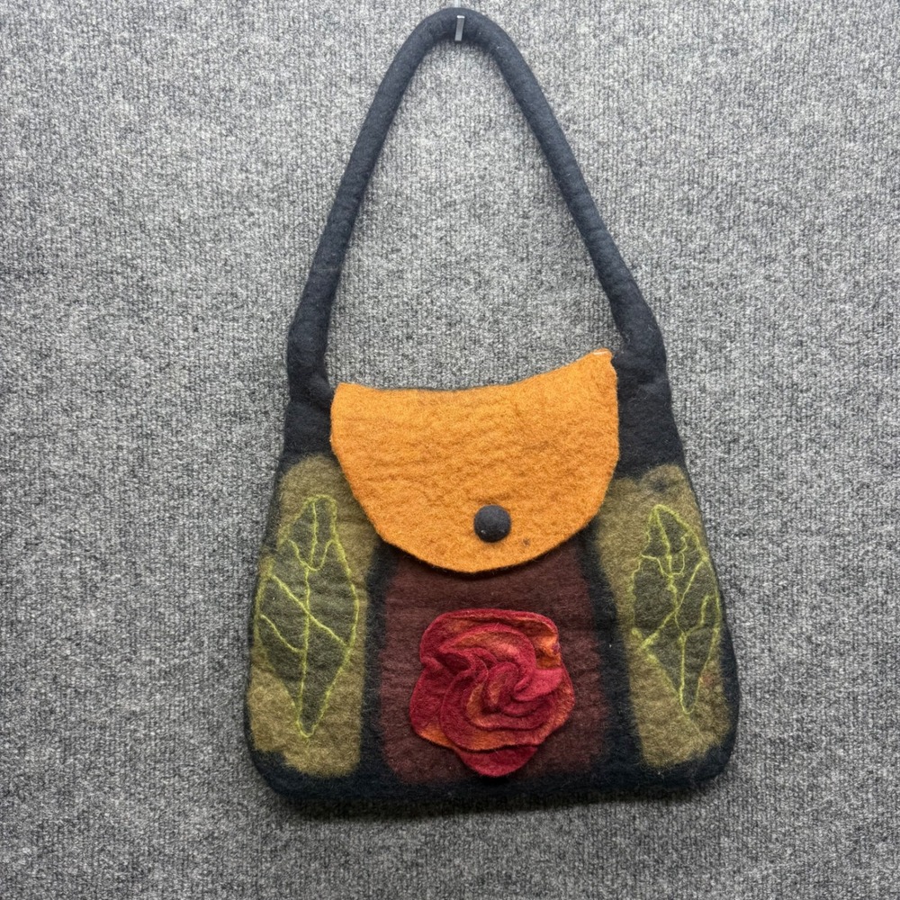 ACCM Acorn Wool Felt Rose Leaf Handbag Shoulder Bag Handmade Nepal